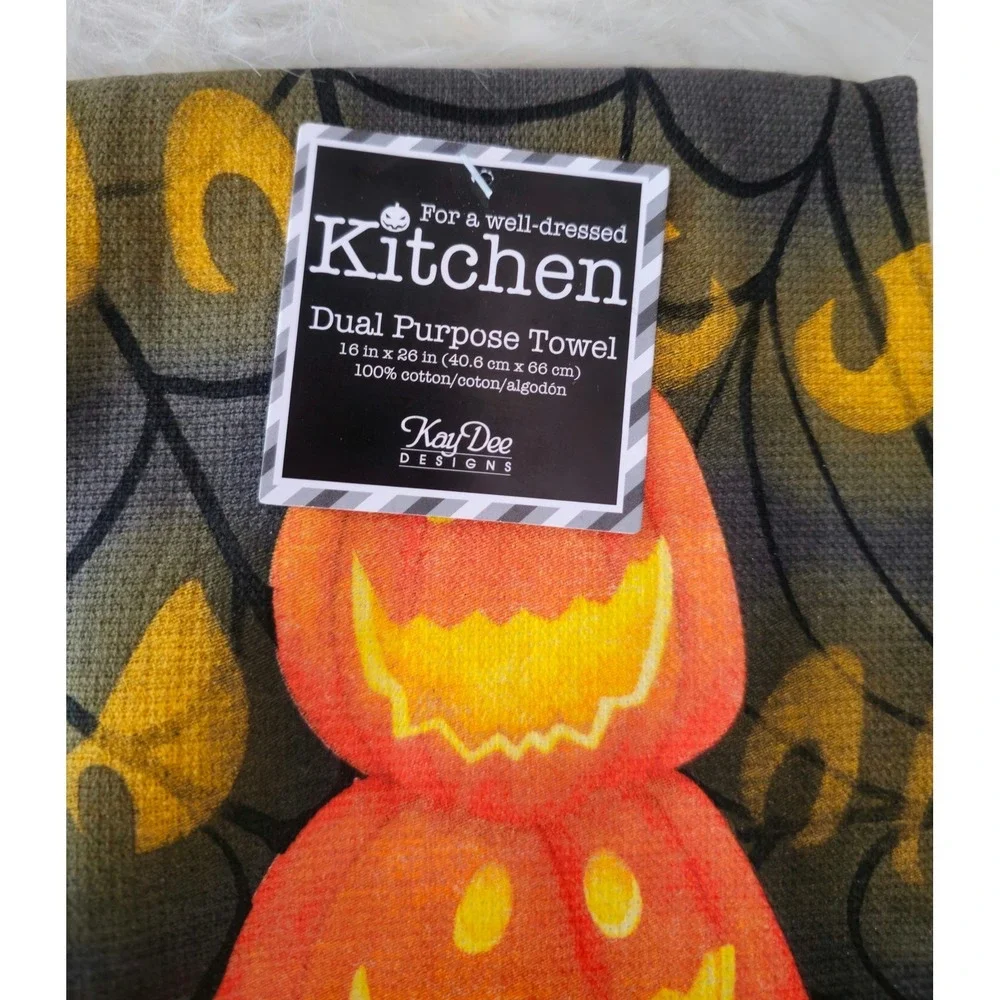 Kitchen Towel Halloween Kay Dee Designs‎ Stacked Pumpkins Cat Boo NWT